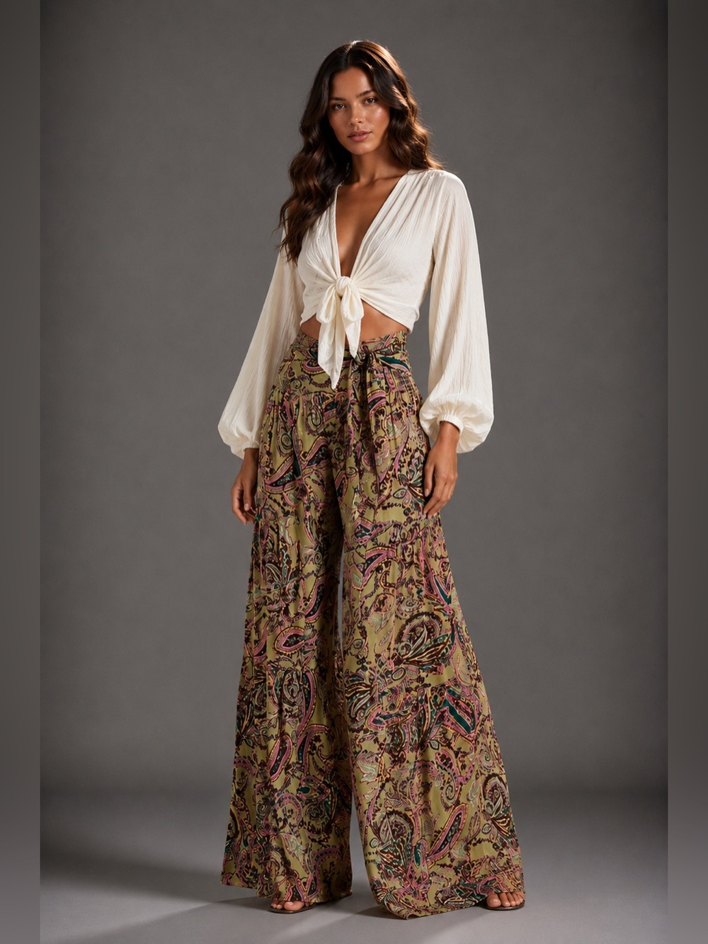 Free People Printed Wide Leg Pants Boho Statement